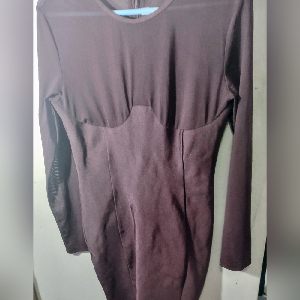 Elegant Brown Long Sleeve Bandage Dress